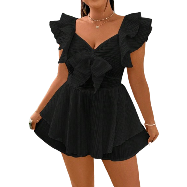Sunnyshic Plus Size Sweetheart Neck Bowtie Romper For Romantic Vacation