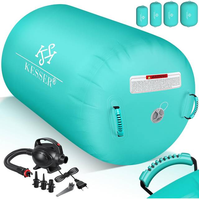 KESSER® Uppblåsbar AirRoll AirTrack, 120 x 60 cm, gymnastikrulle, inkl. bärväska och en elektrisk pump, tumbling, cylinder för yoga och gymnastik, för gymnastikmatta, mintgrön