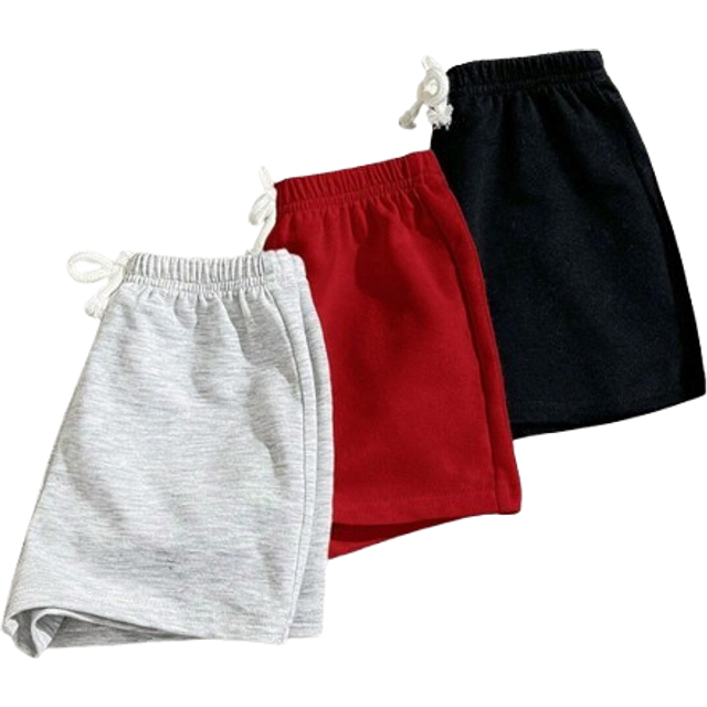 SHEIN 3pcs Baby Boy/Girl Decorative Woven Tape Elastic Waist Sport Shorts Set