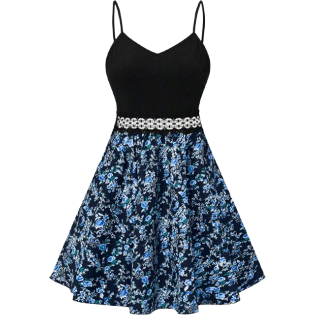 SHEIN Women&#39;s Casual Floral Patchwork Strap Dress