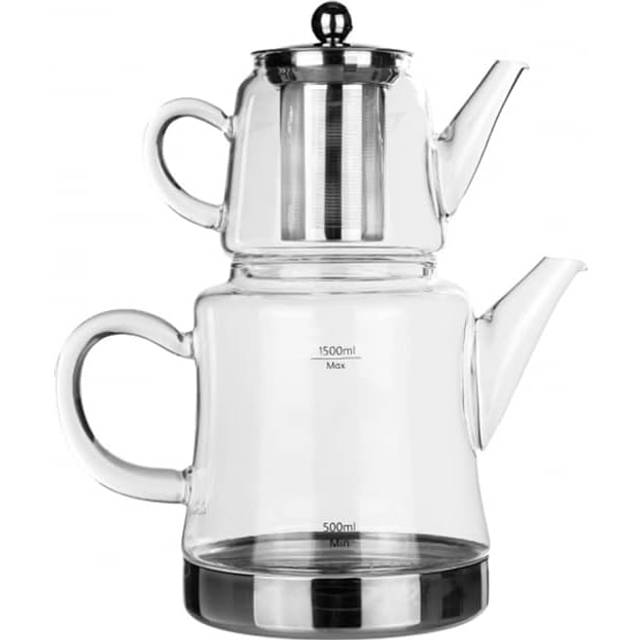 Karaca Dora tekanna av glas, kanna 450 ml, vattenkokare 180 ml, lämplig för gas- och elektriska koksystem, tekokare, caydanlik, och tekanna set, teapot