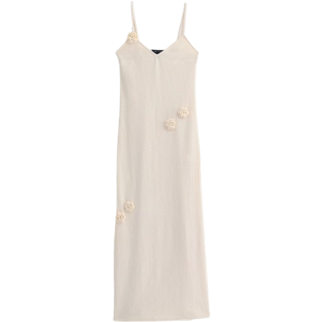 New Look Women's Cream Crochet Floral Maxi Dress - L