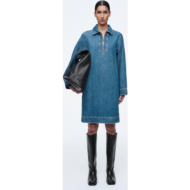 Denim Half-Zip Dress - Blue - 44