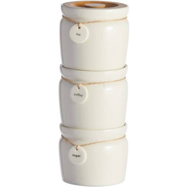 Set of 3 Cream Hang Tag Stacking Tea, Coffee and Sugar Canisters