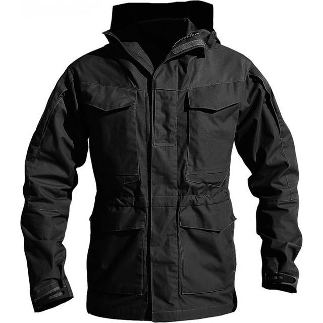 (Black, M) M65 Tactical Waterproof Windbreaker Hiking Camping Jackets Outdoor Hoodie Sports Coat Men High Quality Multi-pocket Jackets