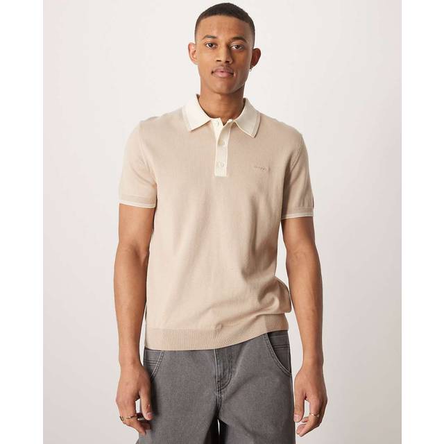GANT Modal Blend Short Sleeve Knitted Polo Shirt - Natural, Natural, Size L, Men