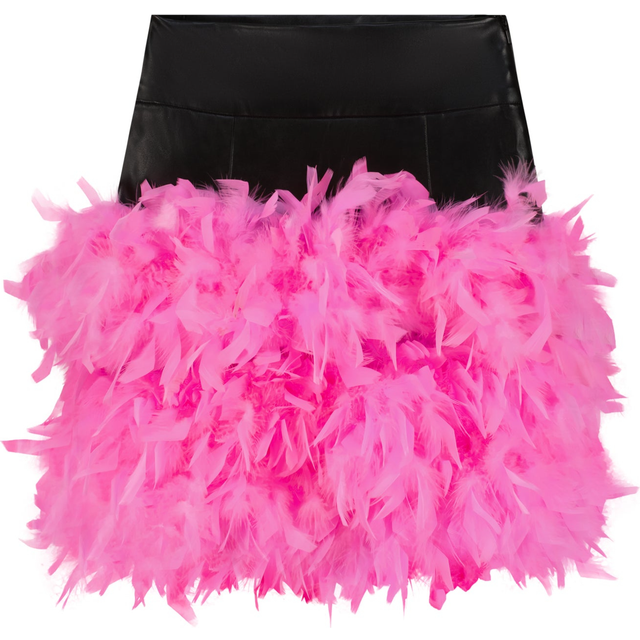 Faux Leather Mini Feather Skirt, XXS - Black (XXS)