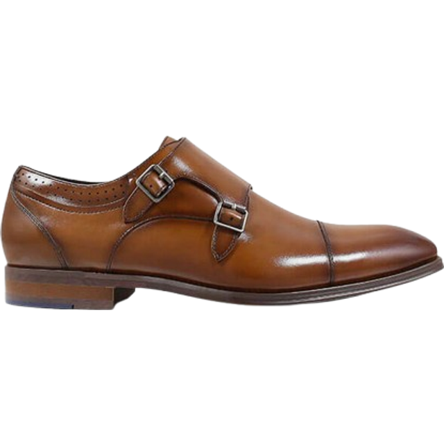 Stacy Adams Men's Bayne Leather Cap Toe Double Monk Strap Dress Shoes Cognac - Size: 8 D-Width - Brown