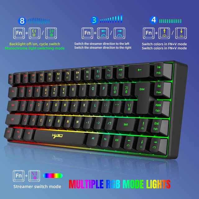 HXSJ V200 Wired K68 RGB Streamer Mini Gaming Tangentbord 19-tangenters konfliktfritt membrantangentbord men svart