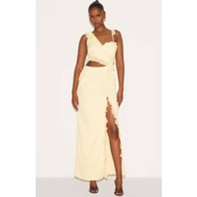 Butter Cream Chiffon Frill Cut Out Maxi Dress, Butter Cream - 8