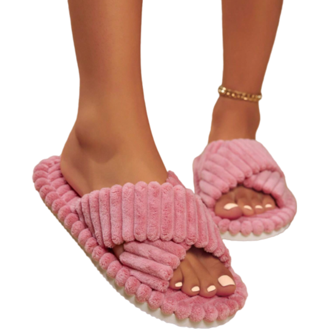 SHEIN Women&#39;s Criss-Cross Fleece Slippers, Comfortable Indoor Slippers For All Seasons, Stylish White Coral Fleece Slip-On Slides