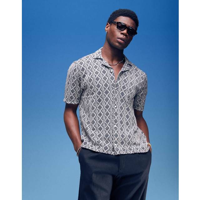 Boxy Short-Sleeve Crochet-Style Shirt