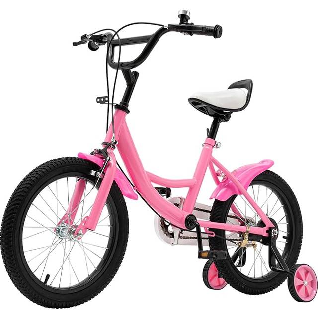 FENNNDS 16 tums barncykel för 5–8 år gamla flickor och pojkar, barncykel med stödhjul och skyddsplåt, småbarnscykel, prinsessa, barncykel, småbarnscykel (rosa)
