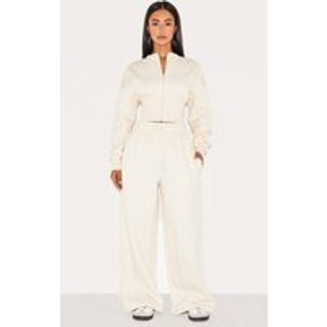 Petite Cream Drawstring Wide Leg Joggers, White - M