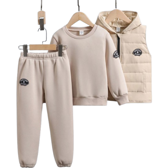 Ung pojke Text Grafik Termiskt fodrad Sweatshirt & Mjukisbyxor & Västar Huva Jackor - Aprikos (6Y,7Y,4Y,5Y)