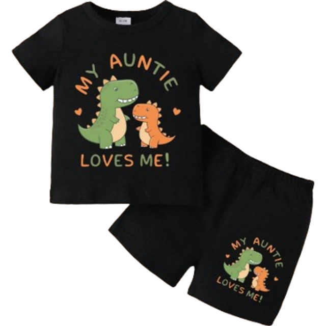 SHEIN Baby Boys&#39; Animal Letter Printed Short Sleeve Top And Shorts Set, Summer
