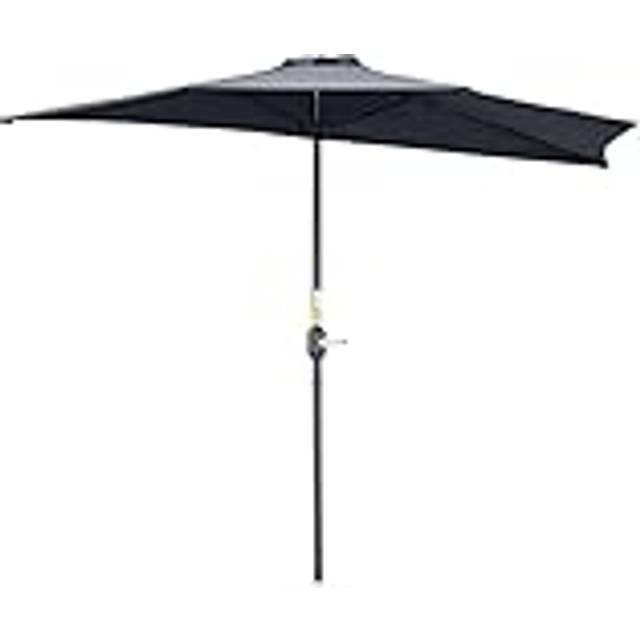 Outsunny Balkongparasoll 2,7 x 1,4 m halvparasoll med vevstängning, parasoll för utomhusbruk, 5 tvärslåar, metall, 180 g/m² polyester, gräddvit, Färg: grå, 269 x 138 x 236 cm