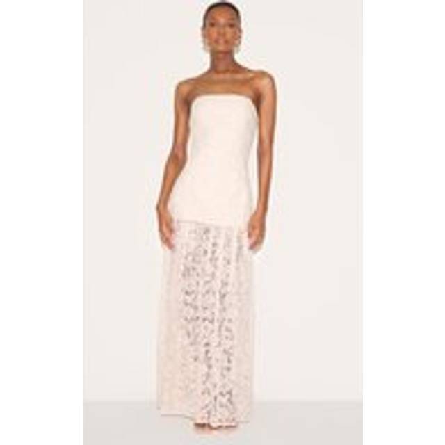 Cream Lace Sheer Skirt Panel Bandeau Midaxi Dress, White - 12