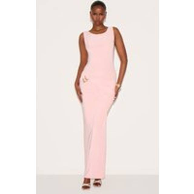 Dusty Pink Double Layer Ruched Trim Detail Midaxi Dress, Dusty Pink - 14