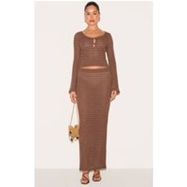 Mushroom Textured Mid Rise Maxi Skirt, Mushroom - 10
