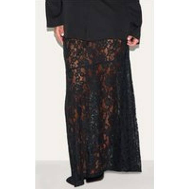 Plus Black Floral Lace Sheer Maxi Skirt, Black - 18
