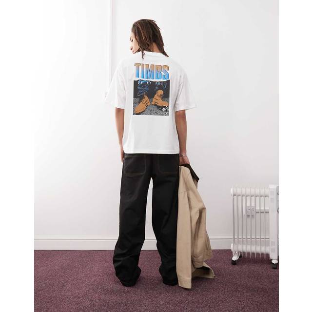 Timberland – Timbs – Vit t-shirt i oversize med tryck baktill, 6 tum-Vit/a