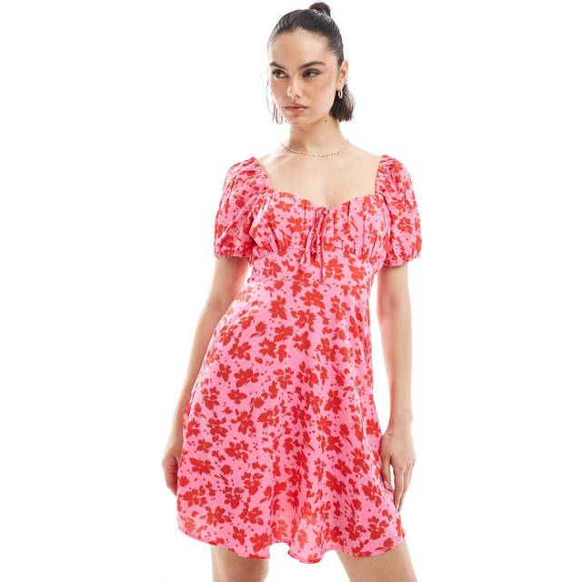 New Look Women's Pink Floral Print Milkmaid Mini Dress - UK 10