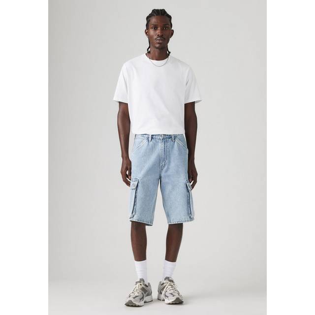 Levi's – 478 – Blekta, tvättade, baggy jeansshorts i cargostil-Blå
