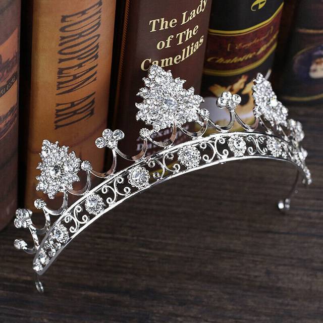 6cm Tall Silver White Flower Crystal Tiara Crown Wedding Prom Queen Princess