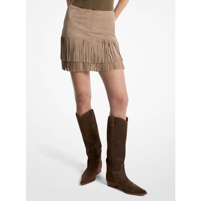MK Suede Fringed Mini Skirt - Natural - Michael Kors