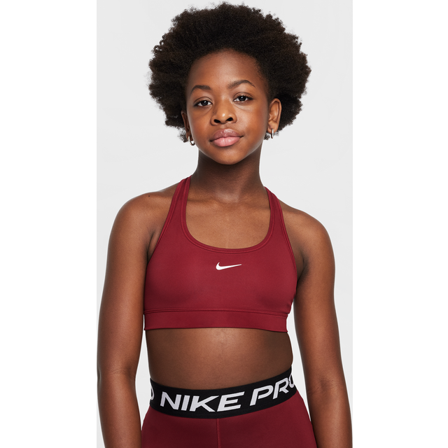 Nike Swoosh Girls' Sports Bra - Red - Polyester/Elastane - L