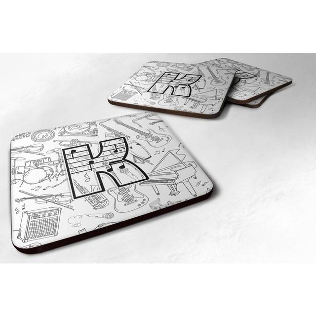 """""Caroline's Treasures CJ2007-KFC Letter K Musical Note Letters Foam Coasters (Set of 4)  3.5""""""""  Multicolor"""""