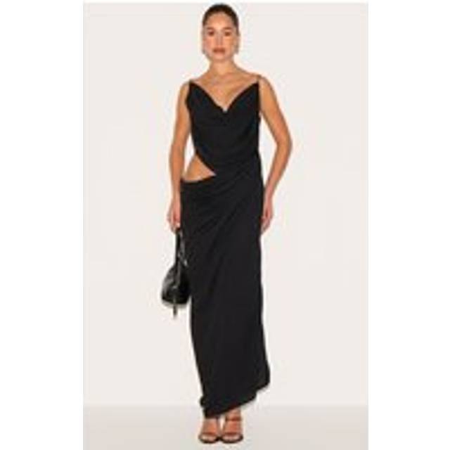 Black Chiffon Drape Cut Out Midaxi Dress, Black - 6