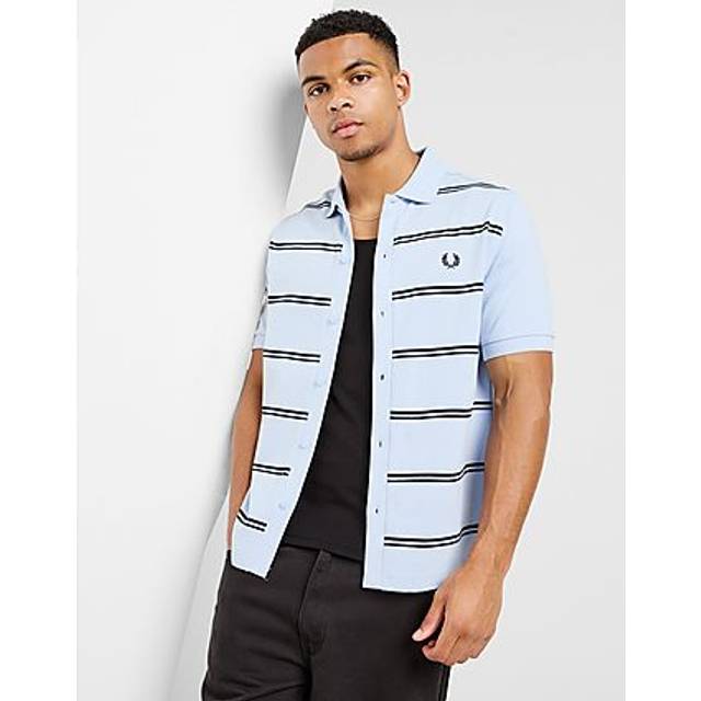Fred Perry Horizonal Stripe Button Pique Polo Shirt, Sky