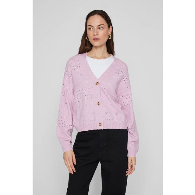 Vila - Kofta Viril V-neck L/s Knit Cardigan - NO - Rosa