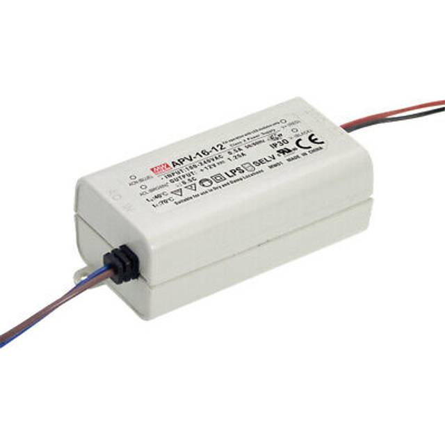 MW Mean Well APV-16-12 LED transformator Konstantspänning 15 W 0 - 1.25 A 12 V/DC inte dimbar, Överbelastningsskydd 1 st