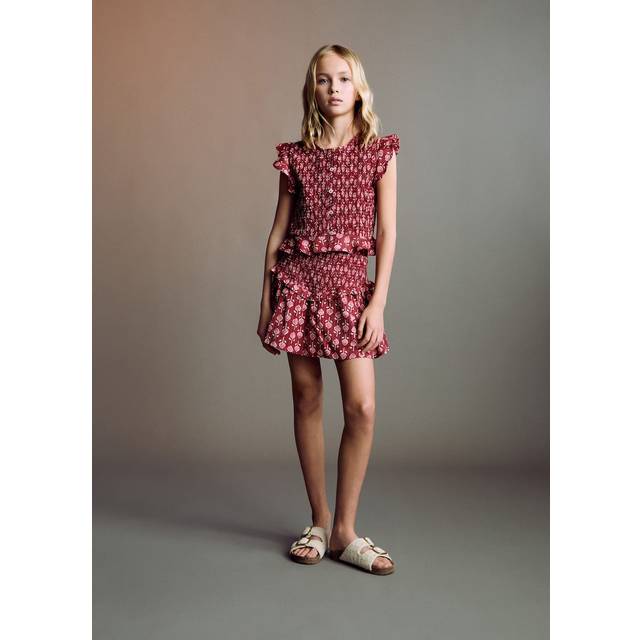 Mango Kids' Ruffled Gathered Mini Skirt, Medium Red