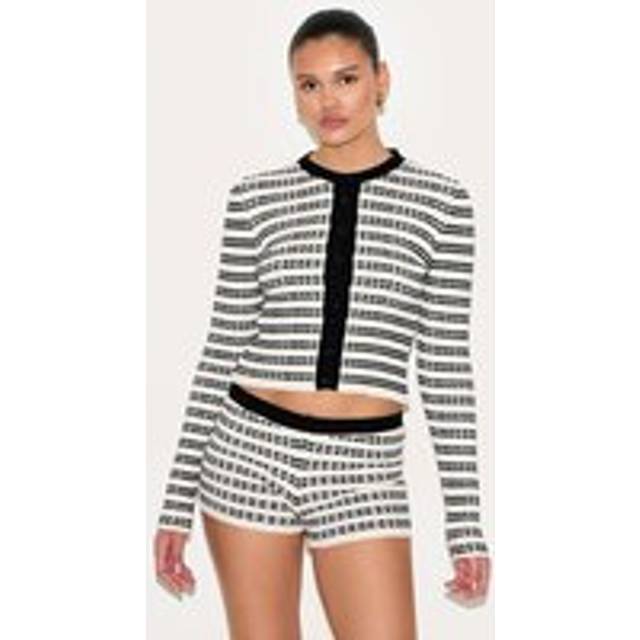Monochrome Stripe Knitted Cardigan, Black - XS