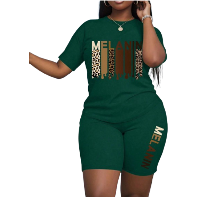 Calvaya Plus Size Round Neck Letter Printed Short Sleeve T-Shirt And Leggings 2pcs/Set, Summer