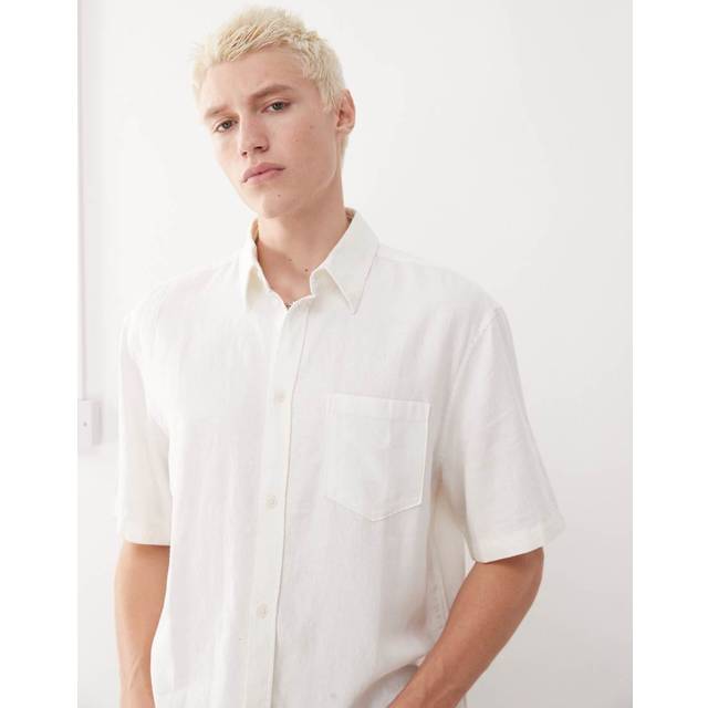 WEEKDAY Relaxed Short-Sleeved Linen-Blend Shirt |Vit |S