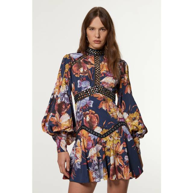 Floral Studded Lace Woven Mini Dress - 14