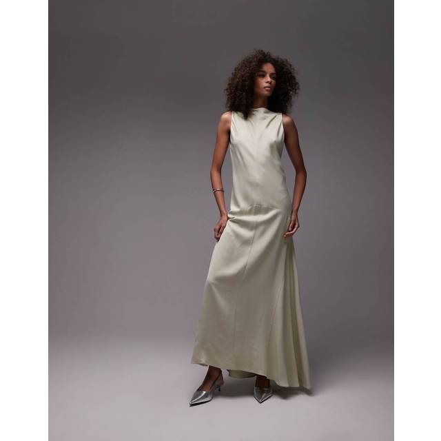Satin dress with back opening pastel green - Woman - 8 - MANGO - Pastel Green