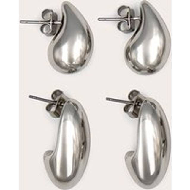 Silver Tear Drop Multi Pack Earrings, Grey - One Size