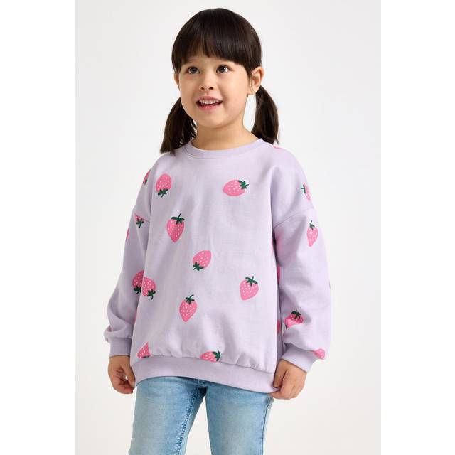 Lindex Kids' Cotton Strawberry Crew Neck Sweatshirt, Light Dusty Lilac