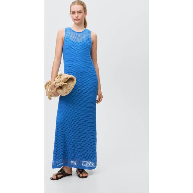 Mesh crochet dress blue - Teenage girl - XS - MANGO TEEN - Blue