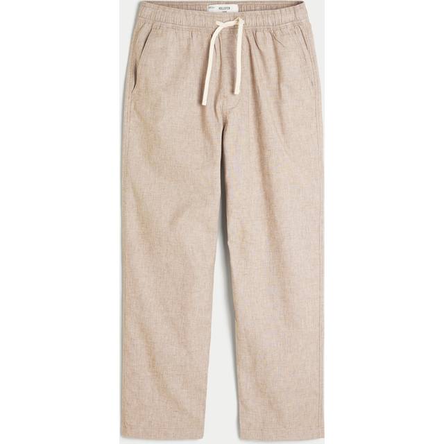 Hollister – Beiga, baggy linnebyxor med textur och resårmidja-Naturlig