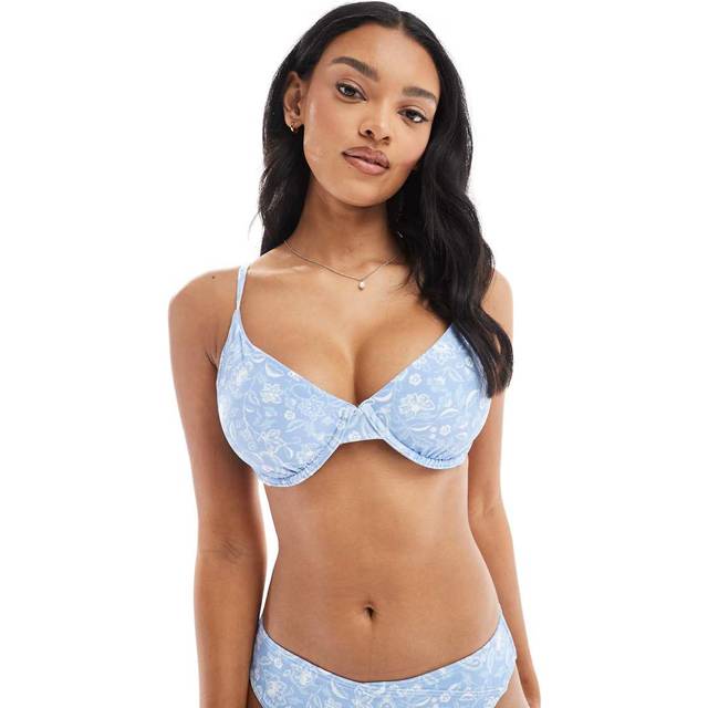 Hollister – Curvy – Blå, mönstrad bikiniöverdel med bygel, del av set