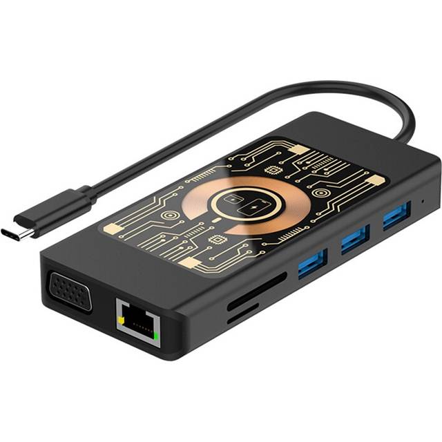 12 in 1 Wireless Charging Hub USB-C Docking Station Dual Monitor with VGA,USB3.0/2.0,SD/TF,RJ45 100M,Audio3.5
