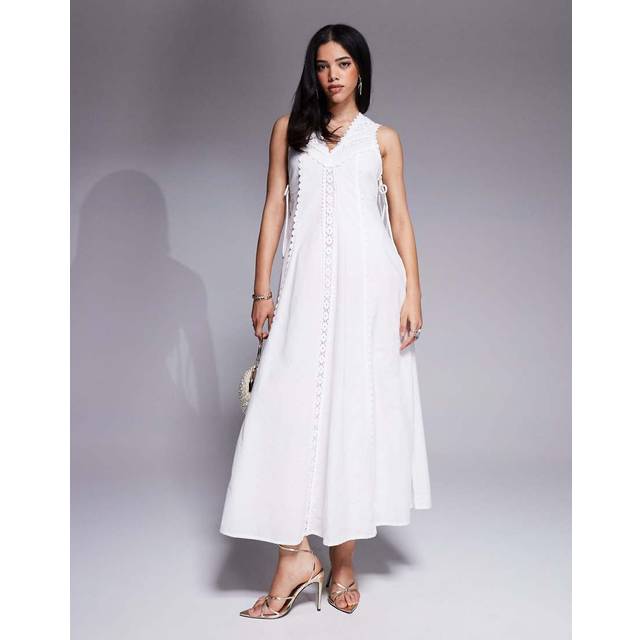 River Island Womens White Sleeveless Lace Insert Maxi Dress - 6