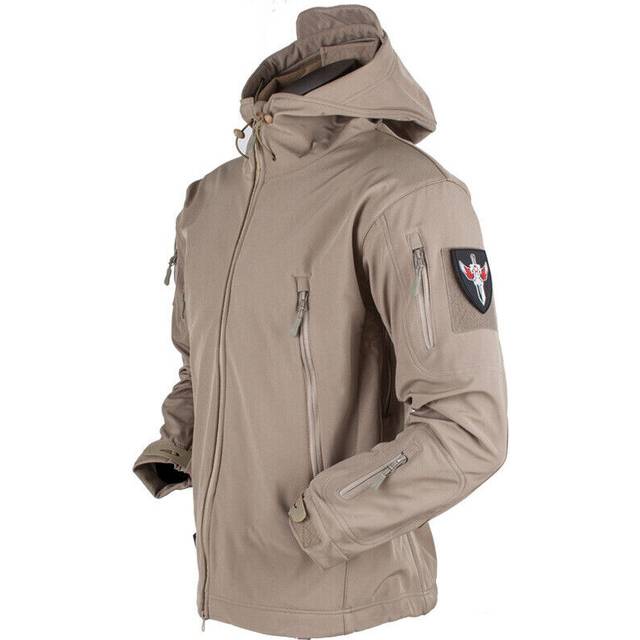 (Khaki, Tag L =UK S) Mens Jacket Winter Warm Waterproof Hooded Combat Outdoor Tactical Coat